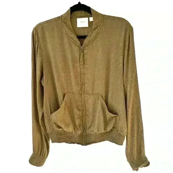 MAEVE Anthropologie Gold Brown Silky Leopard Light Bomber Jacket Size Small - Picture 3 of 10